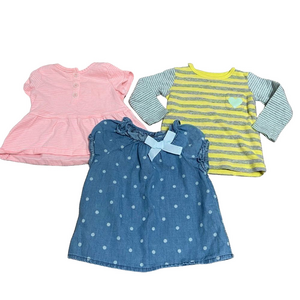 OshKosh and Carter’s Baby Girl Patterned Summer Shirt Set - 3 shirts 3-6 months